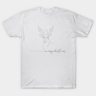 Christmas Reindeer Head Line Art T-Shirt